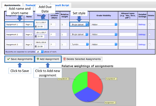 Screenshot of Assignment Configuration page 5th Feb 2018