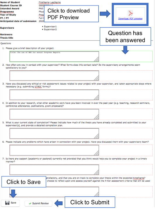 Example Student Annual Progress Report